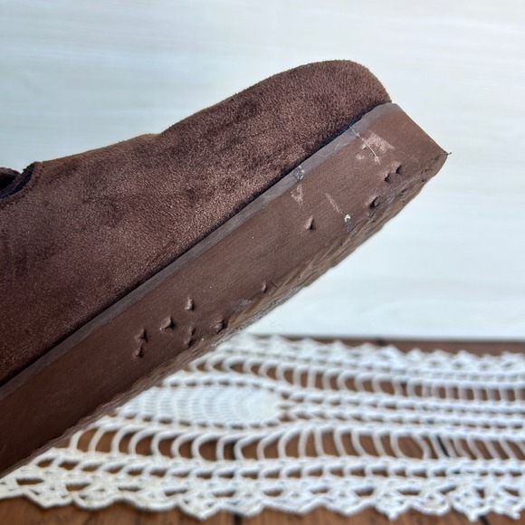 American Eagle Brown Suede Platform Clogs Mens 8 Womens 10 Buckle Mules Boho - Picture 8 of 8